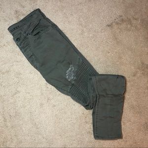 H&M Green Biker Ripped Jeans (Size 32)